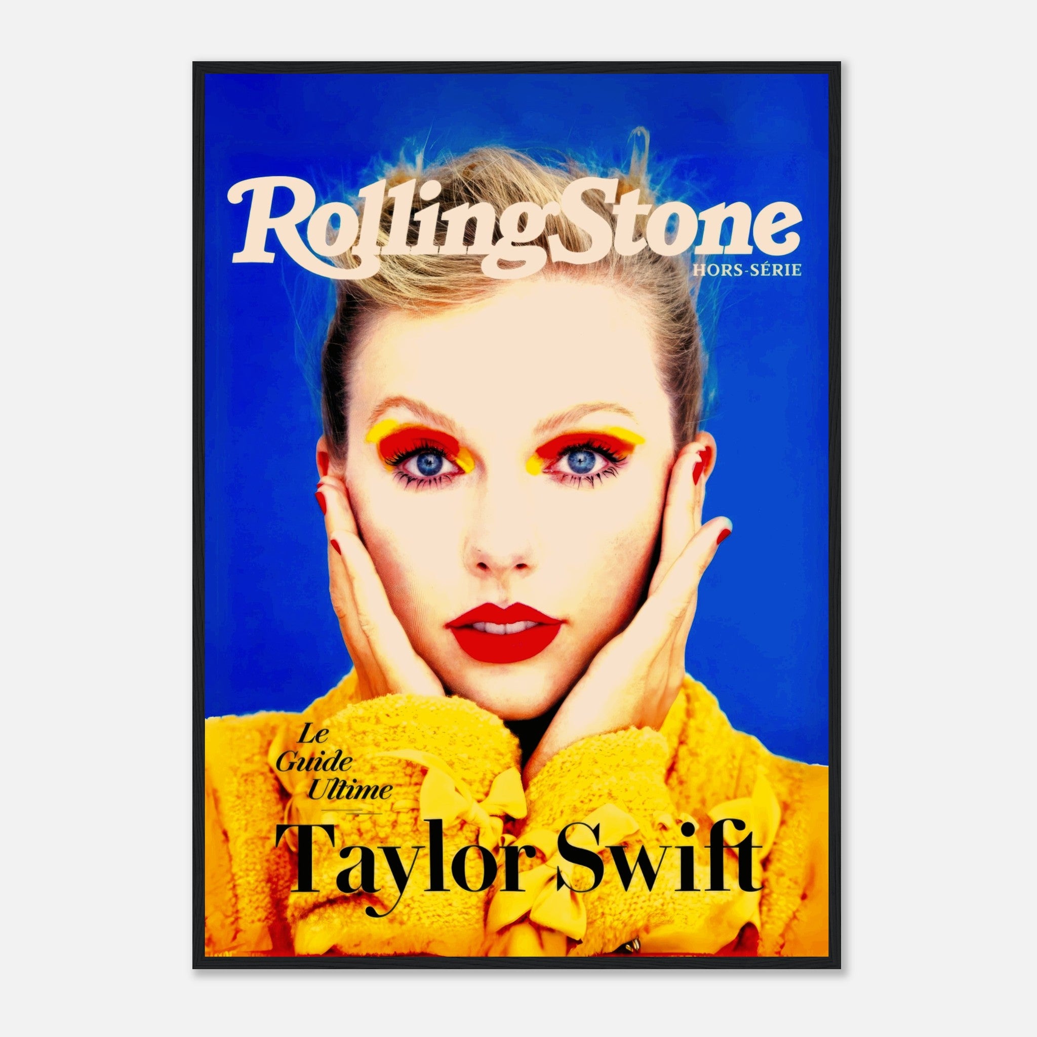 Taylor Swift Rolling Stone magazine cover framed print featuring bold colors and striking portrait. Perfect for fans and collectors.