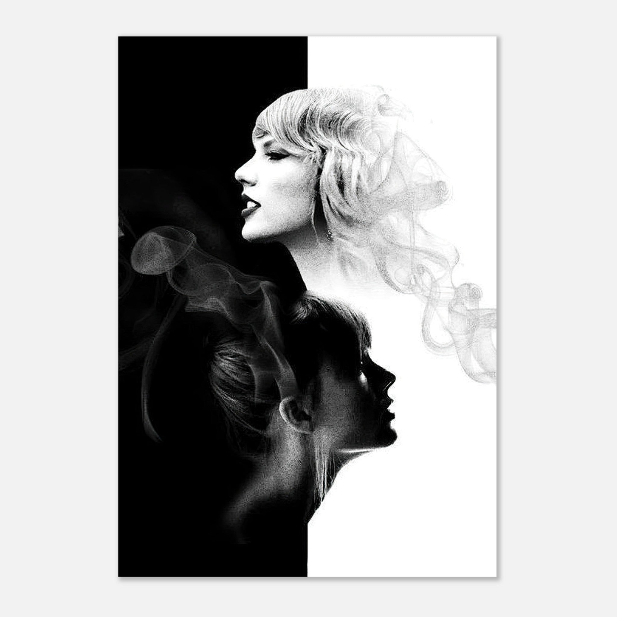 Taylor Swift black and white metal print featuring a stunning dual-tone design with iconic imagery and elegant smoke effects.