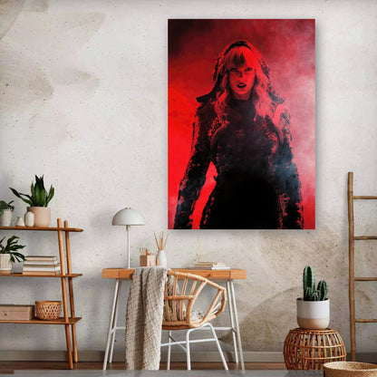 Taylor Swift Red metal poster in modern decor, showcasing a dramatic design with bold red tones.