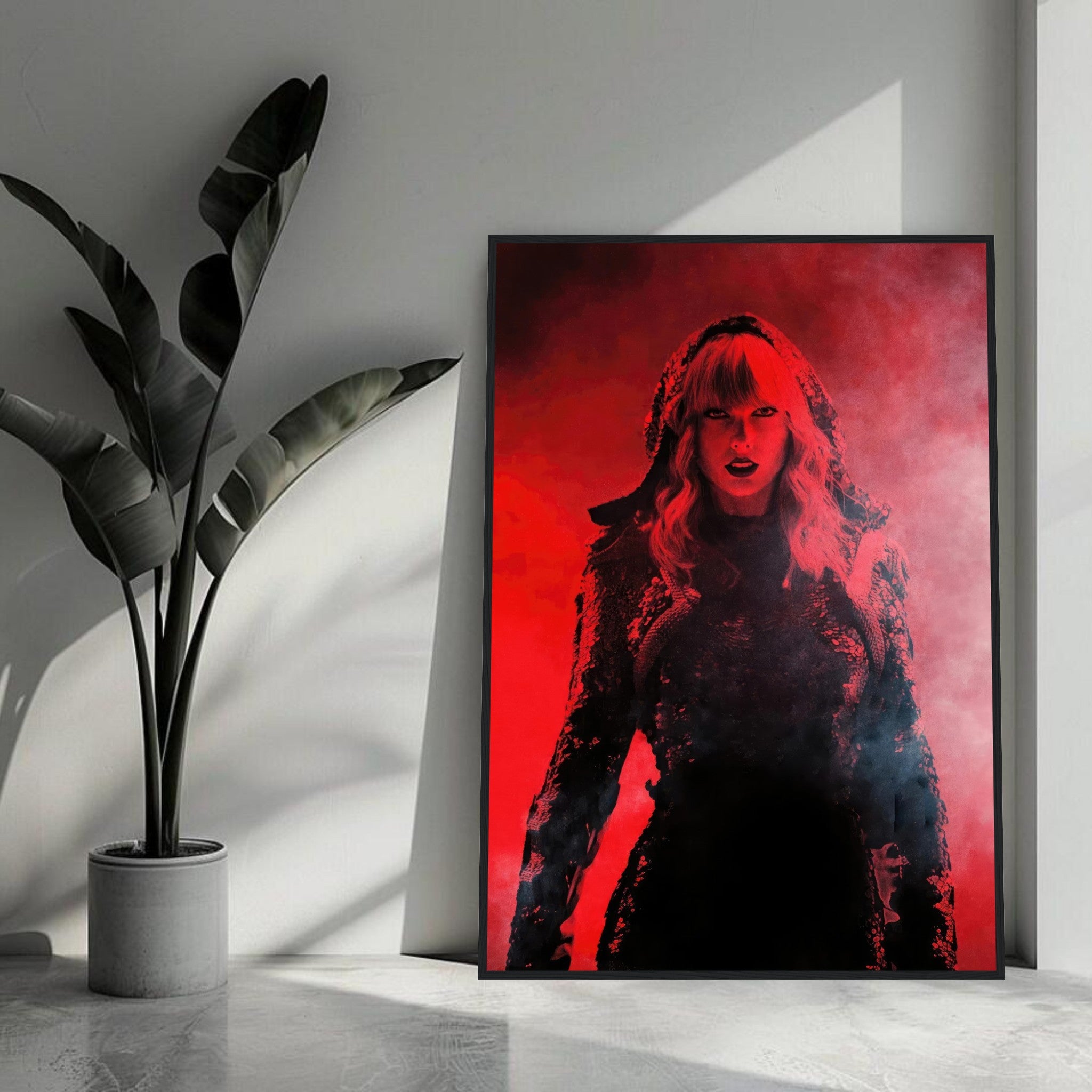 Taylor Swift Red framed print featuring a striking design in vibrant red hues, perfect for fans and art enthusiasts.