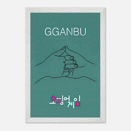 GGANBU Squid Game fine art print featuring two hands in a pinky promise on a teal background.