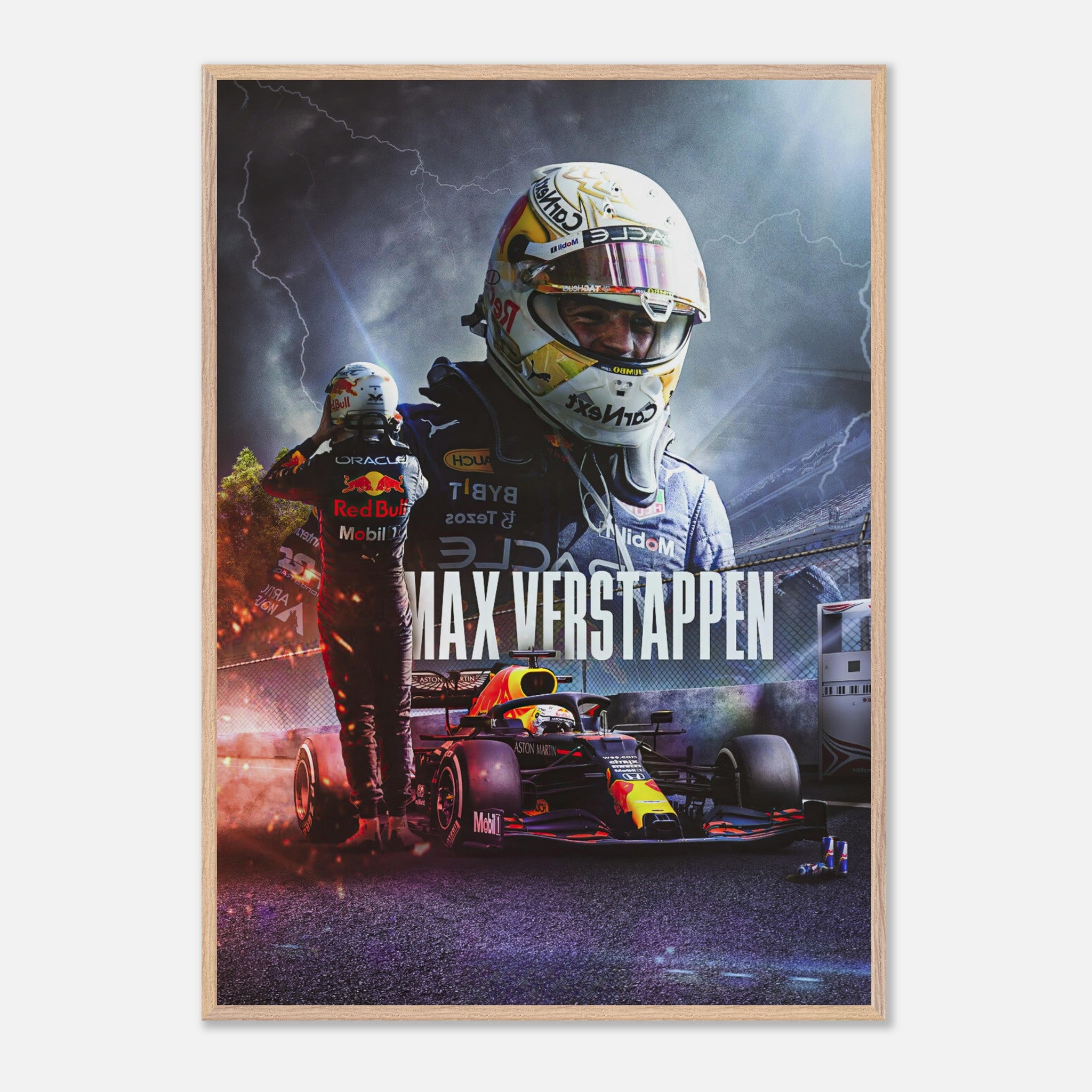 Max Verstappen RedBull Racing fine art print featuring dynamic design and vibrant colors, perfect for racing fans.