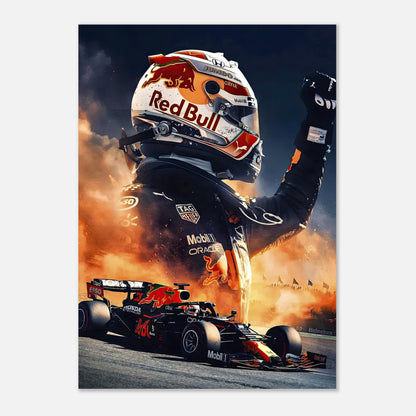 Max Verstappen Red Bull poster featuring dynamic motorsport design with vibrant colors and bold imagery celebrating Formula 1.