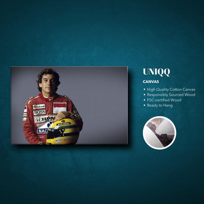 Ayrton Senna vibrant canvas print, featuring high-quality cotton with a gallery-style finish, ready to hang.