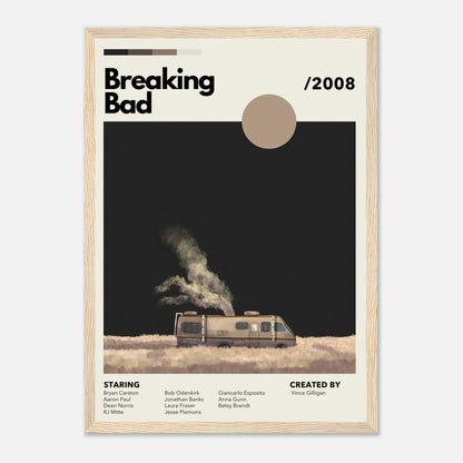 Vintage RV Breaking Bad framed print showcasing iconic desert scene and minimalist design, perfect for fans of the series.