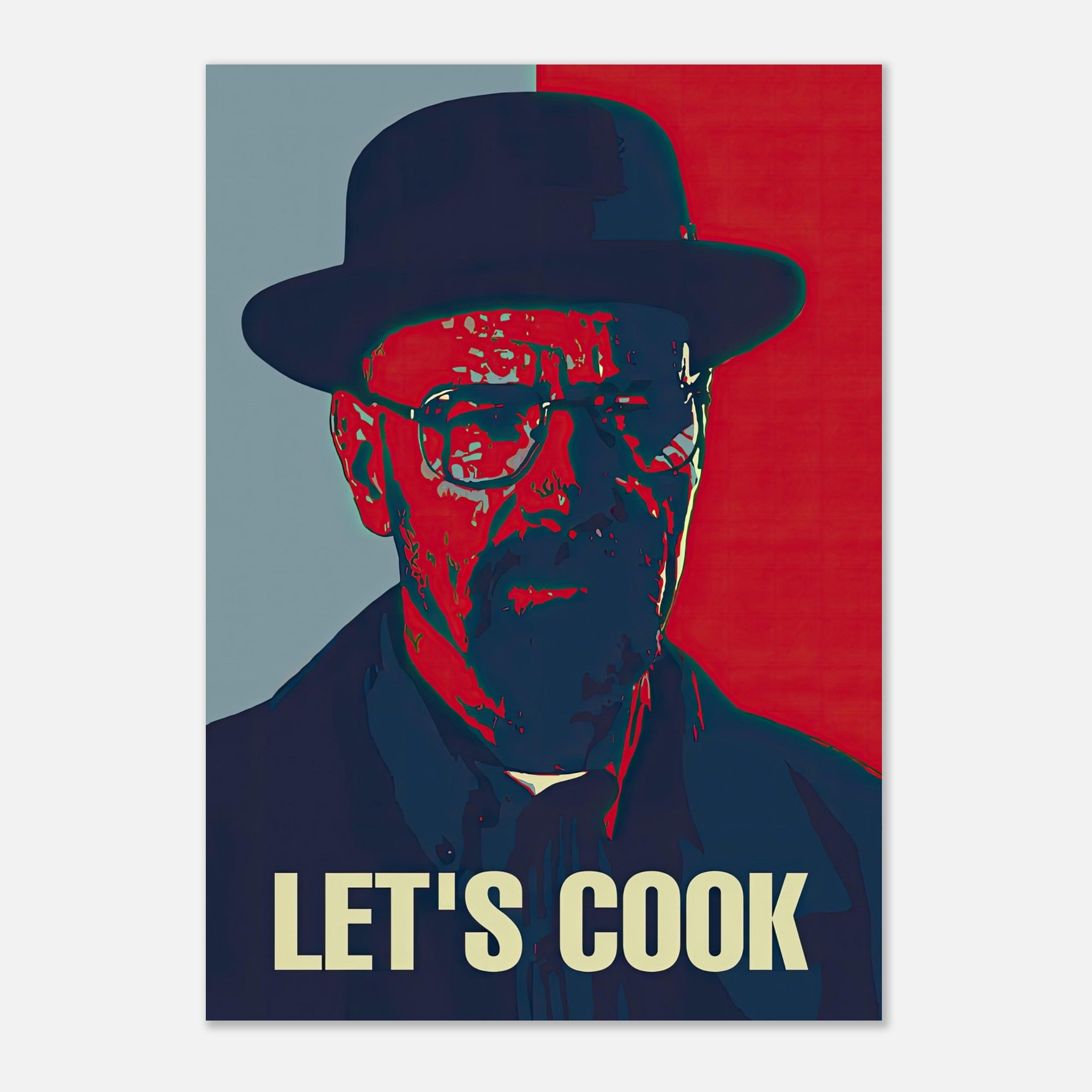 Heisenberg Let's Cook poster featuring bold colors and iconic character design, perfect for pop art and TV fans.