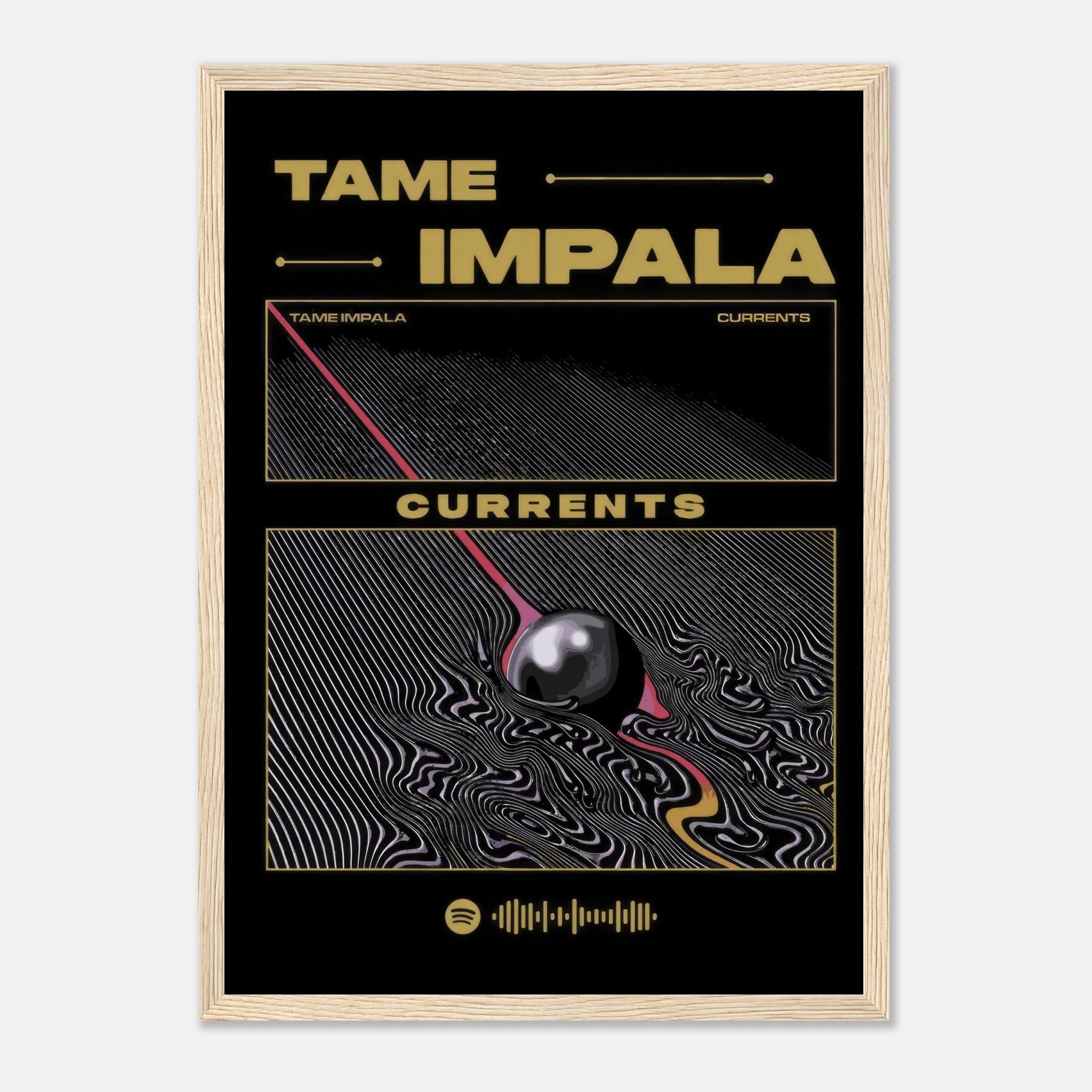 Tame Impala Currents framed poster featuring iconic psychedelic album cover artwork on premium paper.