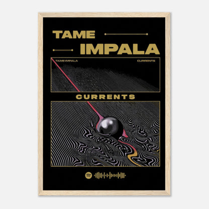 Tame Impala Currents framed poster featuring iconic psychedelic album cover artwork on premium paper.