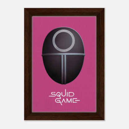 Squid Game Guard Mask framed canvas print on a bold magenta background, perfect for fans of the series.