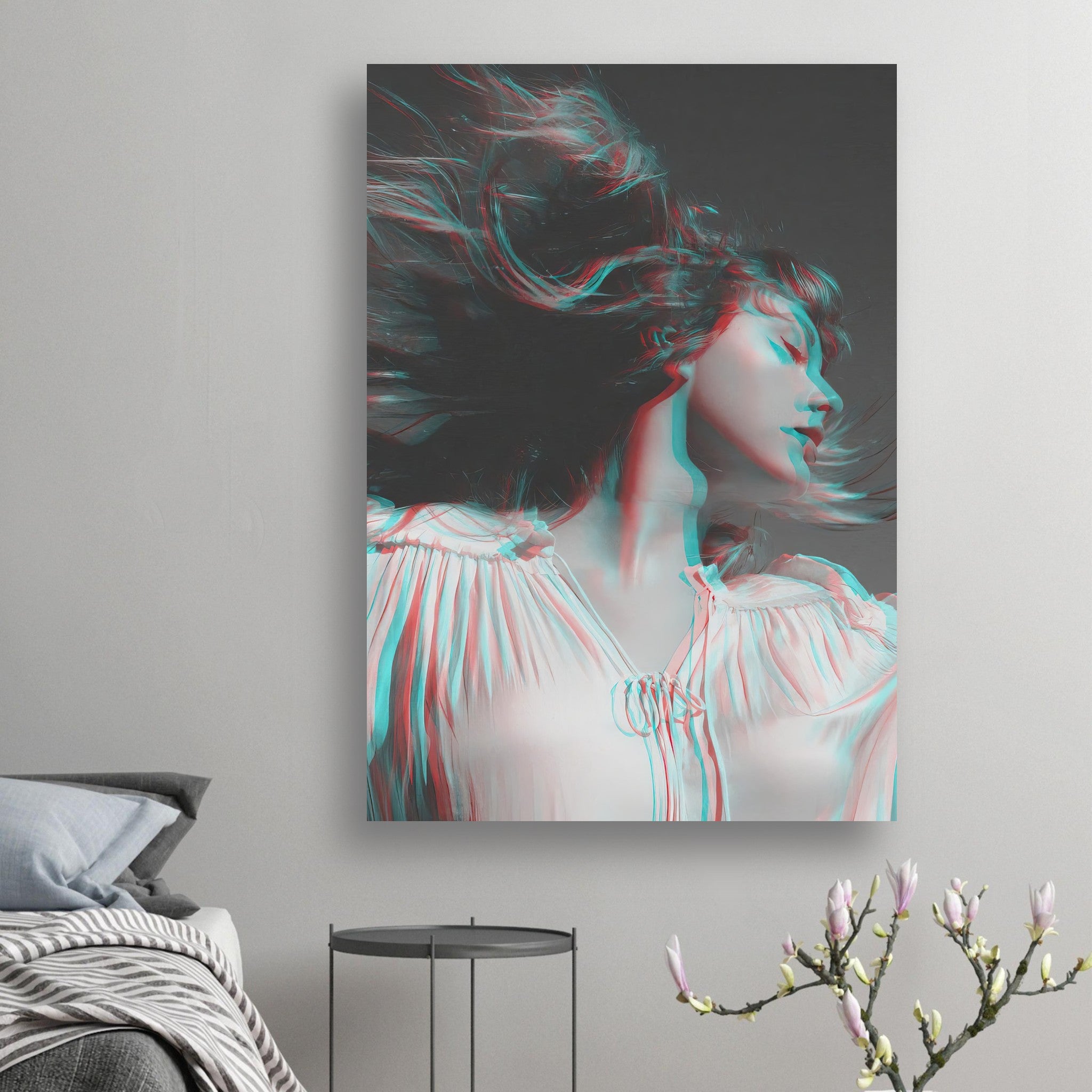 Taylor Swift black-and-white poster in a modern setting, featuring a 3D-inspired dynamic design and elegant aesthetics.