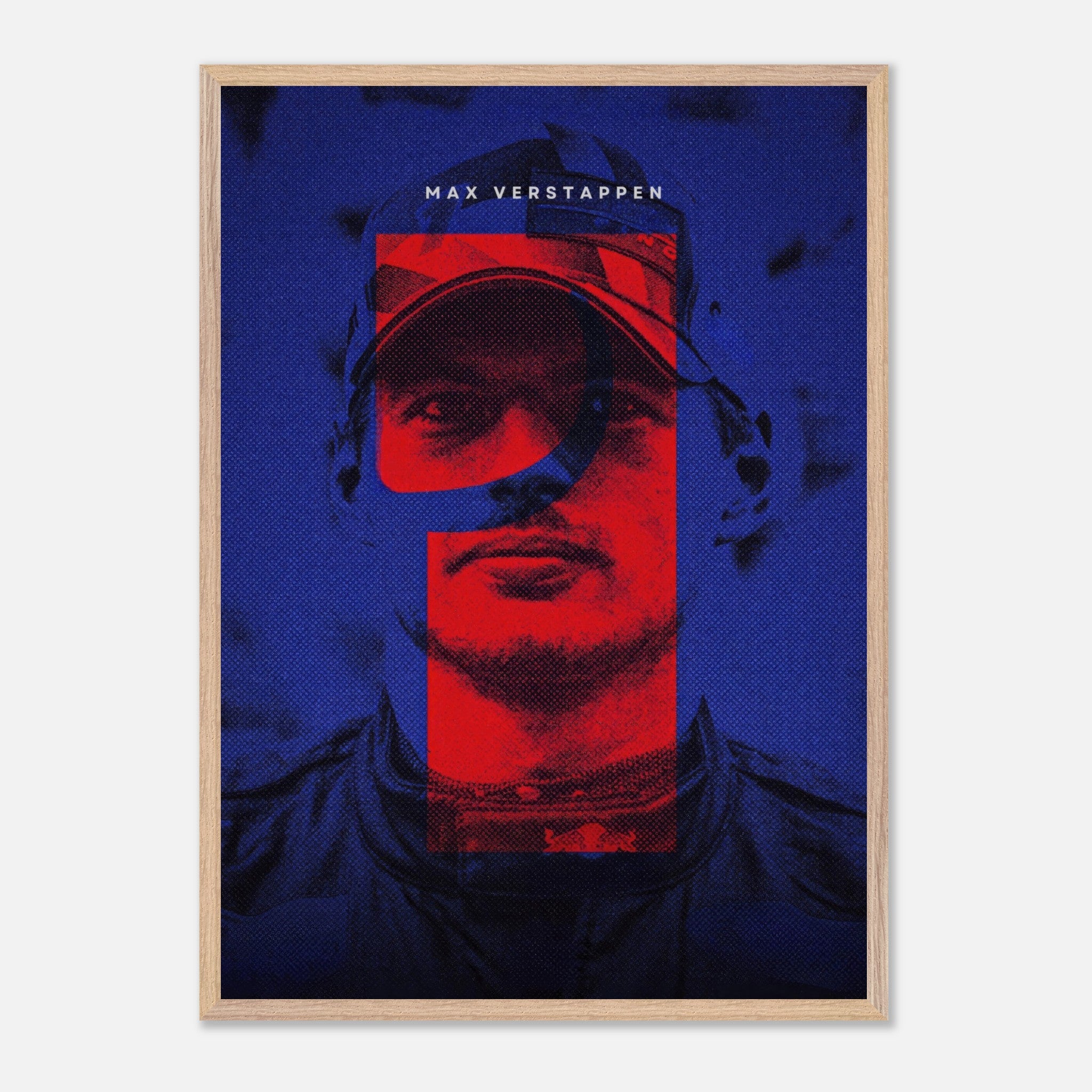 Max Verstappen framed fine art print featuring vibrant colors and dynamic design, capturing the essence of Formula 1 racing.