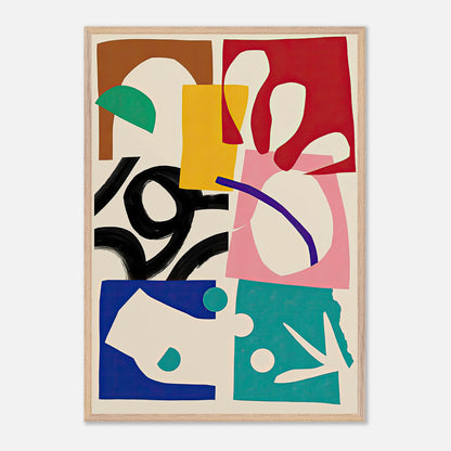 Abstract Harmony Vintage Framed Print featuring bold colors and geometric shapes in mid-century modern style.