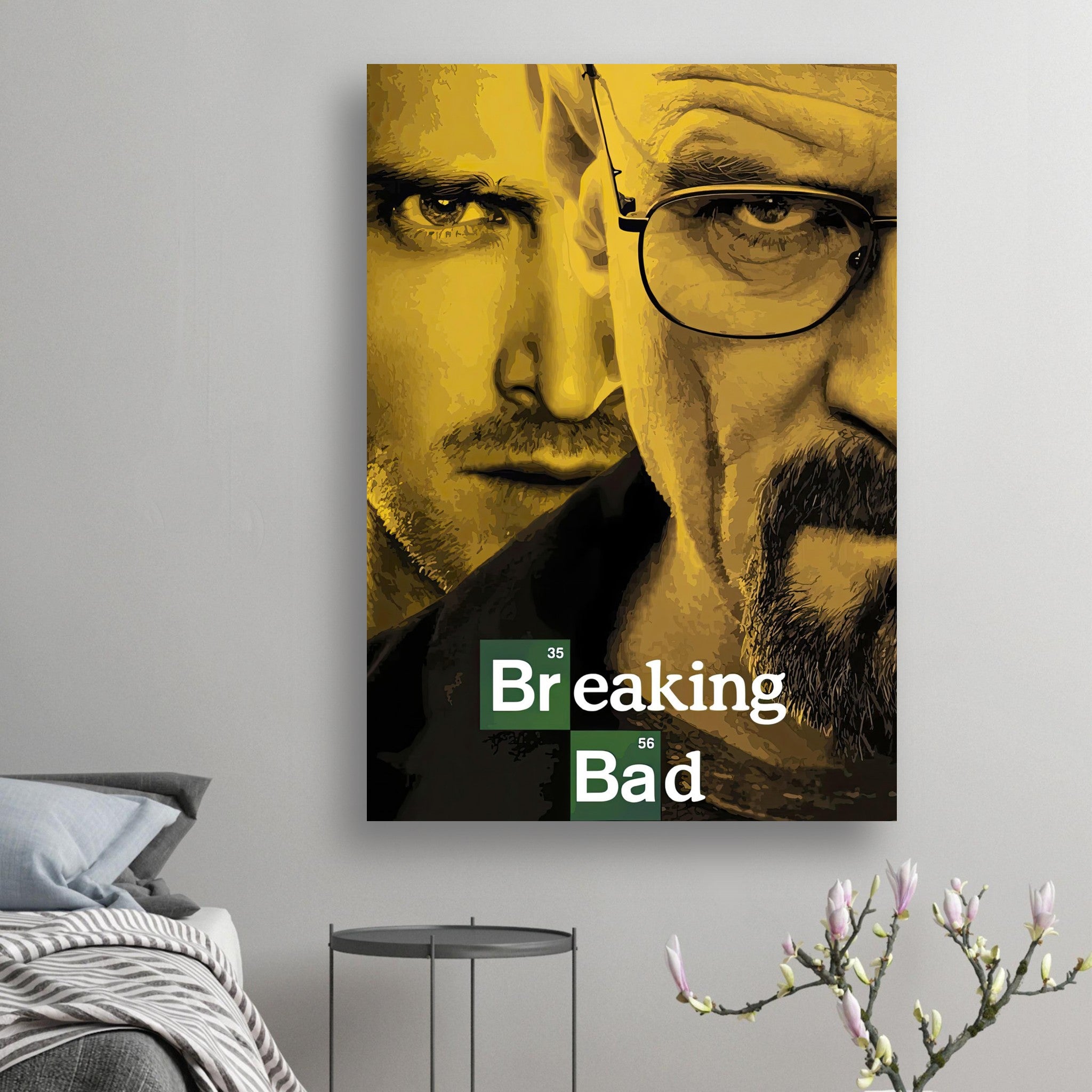 Breaking Bad official poster print featuring Walter White and Jesse Pinkman in striking yellow and black colors.