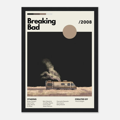 Vintage Breaking Bad RV framed print featuring iconic desert scene and minimalist design, perfect for fans of the series.