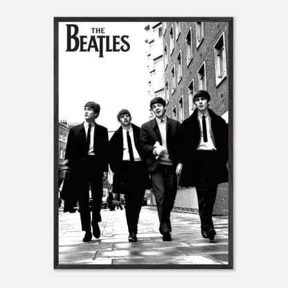The Beatles Cover Vintage Framed Print featuring iconic band walking in black and white photo.