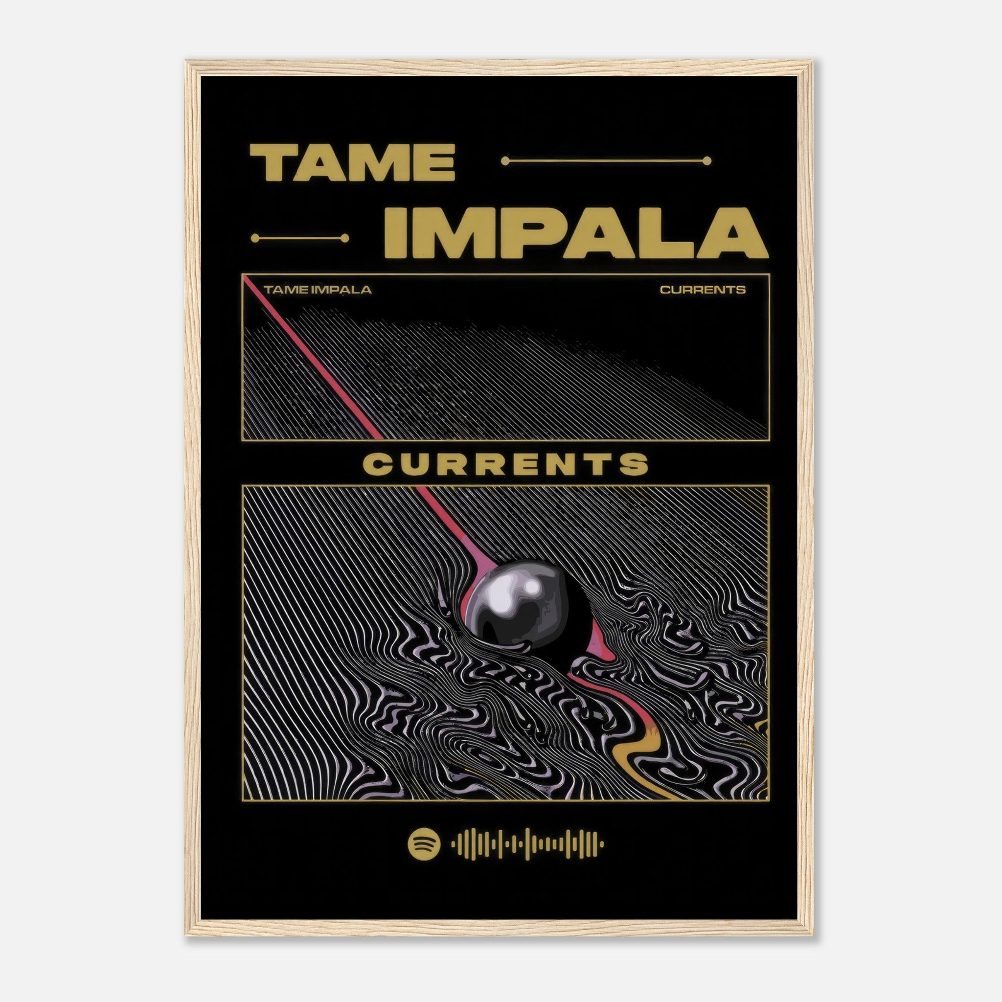 Tame Impala Currents album cover framed poster, featuring vibrant psychedelic artwork and sleek design.