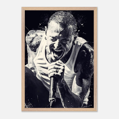 Chester Bennington fine art print, showcasing his intense performance as Linkin Park's iconic frontman.