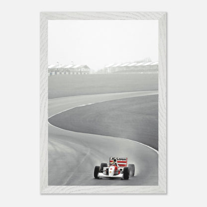 1988 Ayrton Senna McLaren MP4/4 in action on a racetrack, framed Giclée Fine Art photography print.