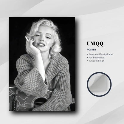 Marilyn Monroe Smoking Poster in black-and-white, showcasing her timeless elegance and classic cinema allure.