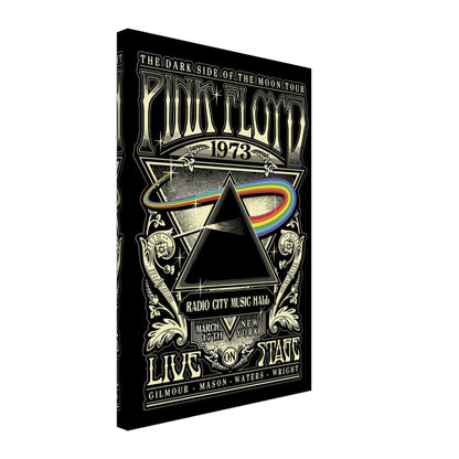 Pink Floyd - The Dark Side of the Moon canvas featuring 1973 Radio City Music Hall tour design and iconic prism artwork.