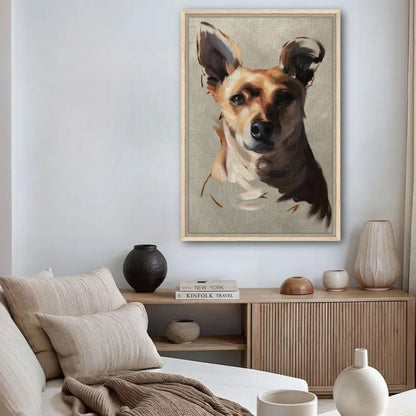 Chihuahua Dog Painting Framed Canvas Print displayed in a cozy living room with neutral tones and stylish decor.