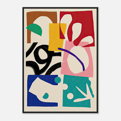 Abstract Harmony Framed Print showcasing vibrant geometric shapes in rich colors against a neutral background.