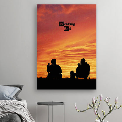 Breaking Bad poster featuring silhouettes against a stunning sunset, perfect for fans of the iconic TV series.