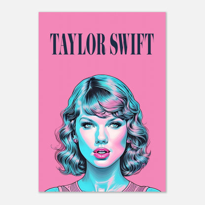 Taylor Swift pop art poster featuring vibrant colors and a striking pink backdrop, perfect for fans and art lovers.