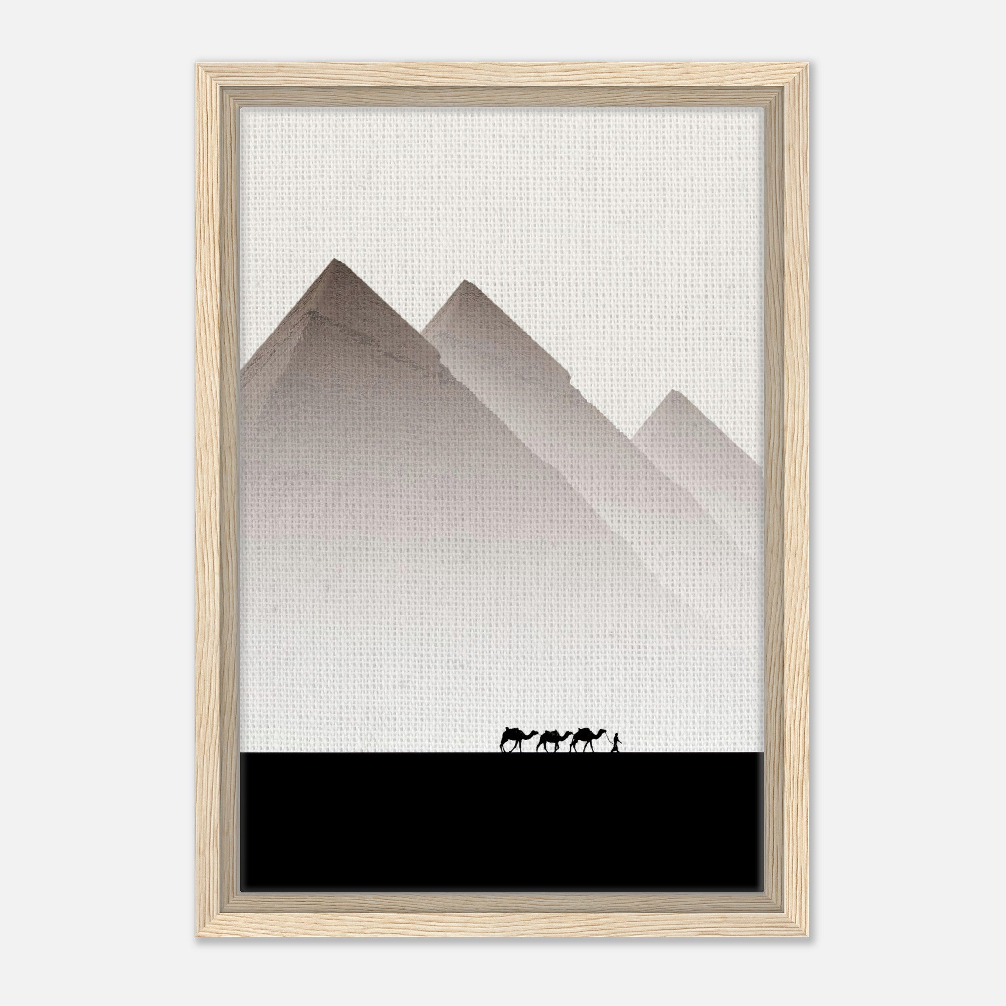 Pyramids of Giza framed canvas print showcasing minimalist design with earthy tones and iconic pyramids.