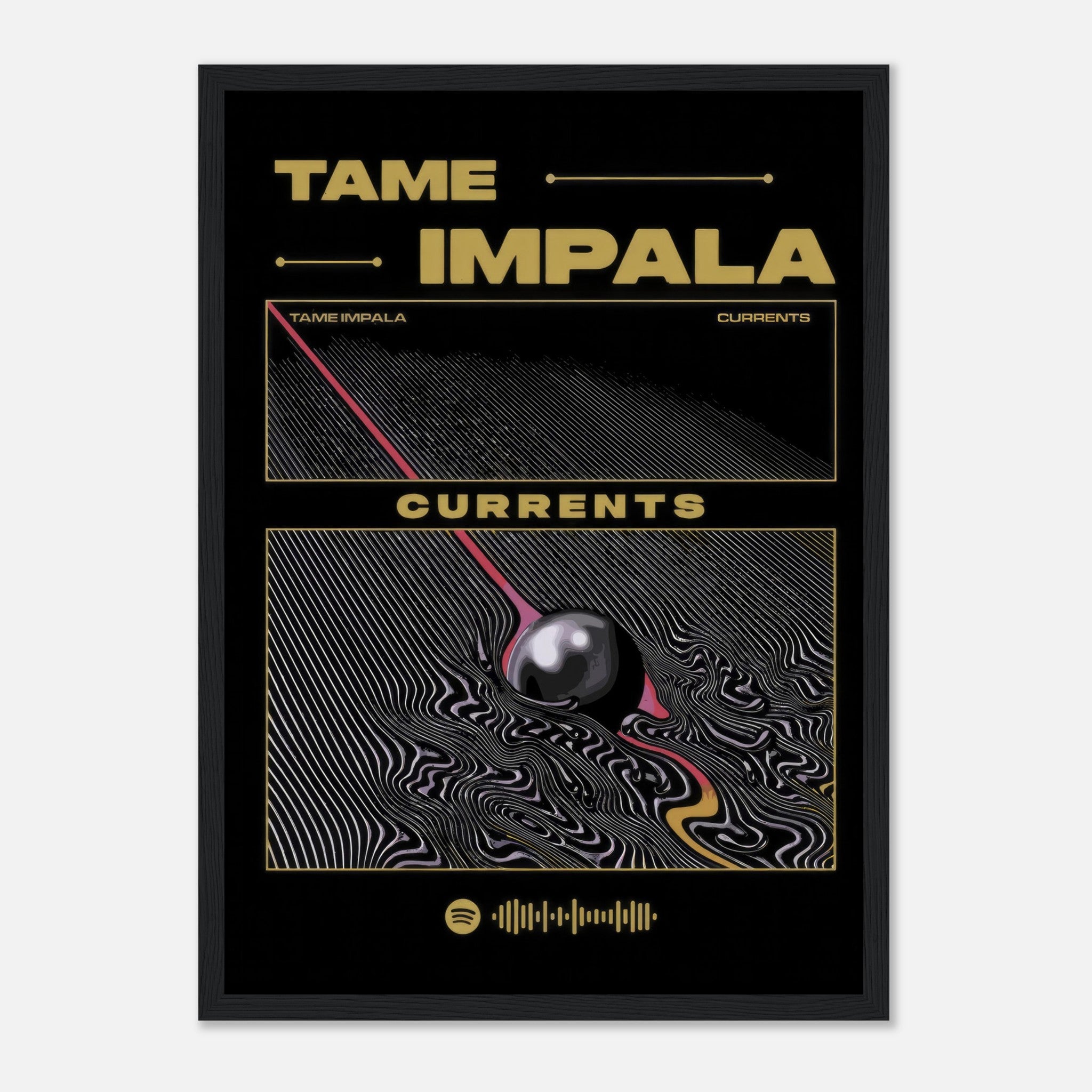 Tame Impala Currents framed poster featuring vibrant psychedelic album cover artwork. Perfect for music and art lovers.