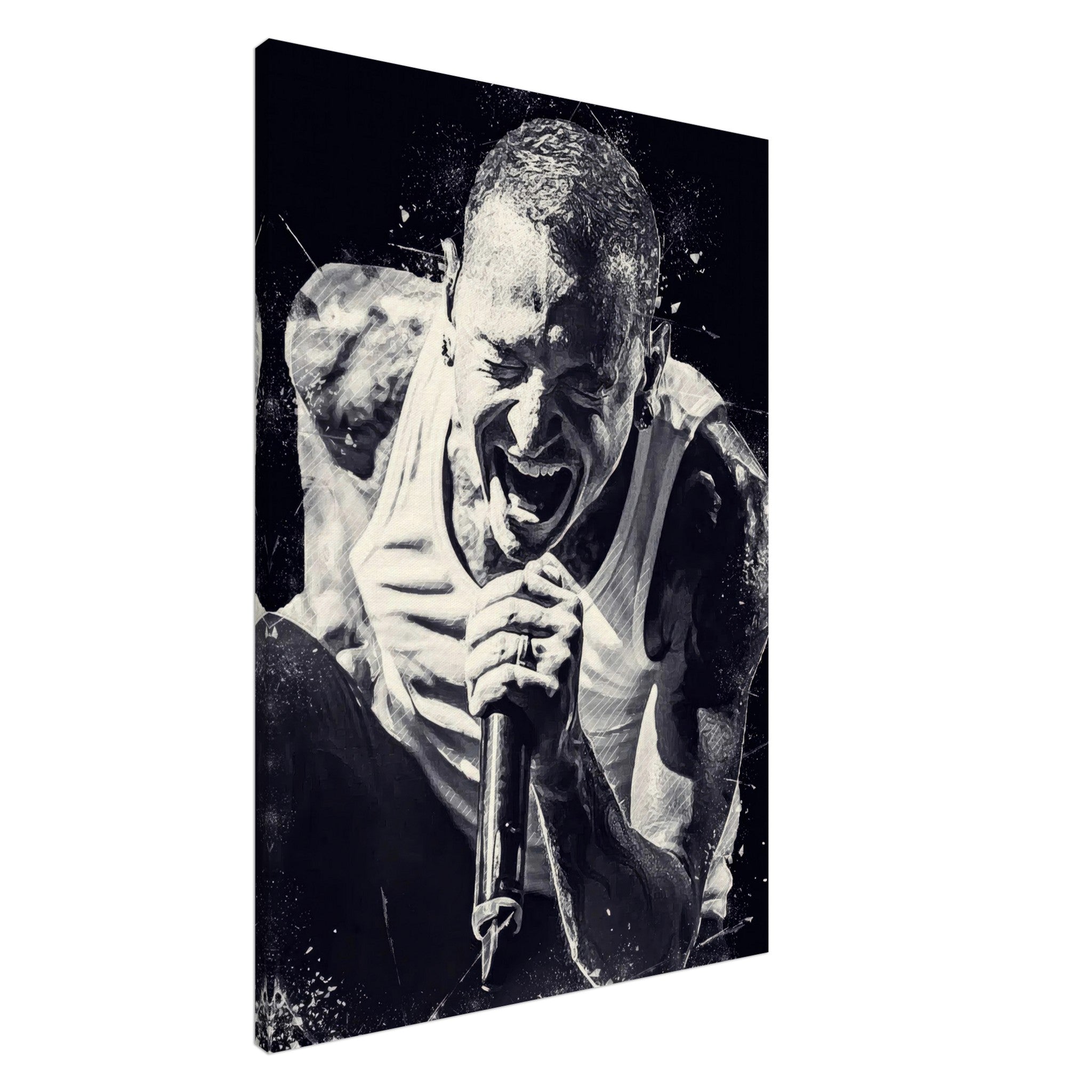 Chester Bennington canvas print showcasing intense performance energy from Linkin Park.