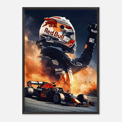 Max Verstappen Red Bull fine art print showcasing F1 excitement with vibrant colors and detailed design. Perfect for motorsport fans.