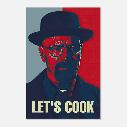 Heisenberg Let's Cook metal poster featuring bold pop art design and vibrant colors for modern wall decor.