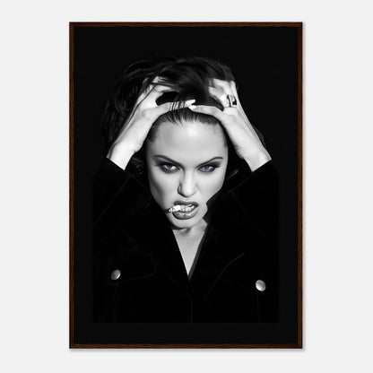 Angelina Jolie Smoking framed print showcasing bold allure and dramatic black-and-white photography.