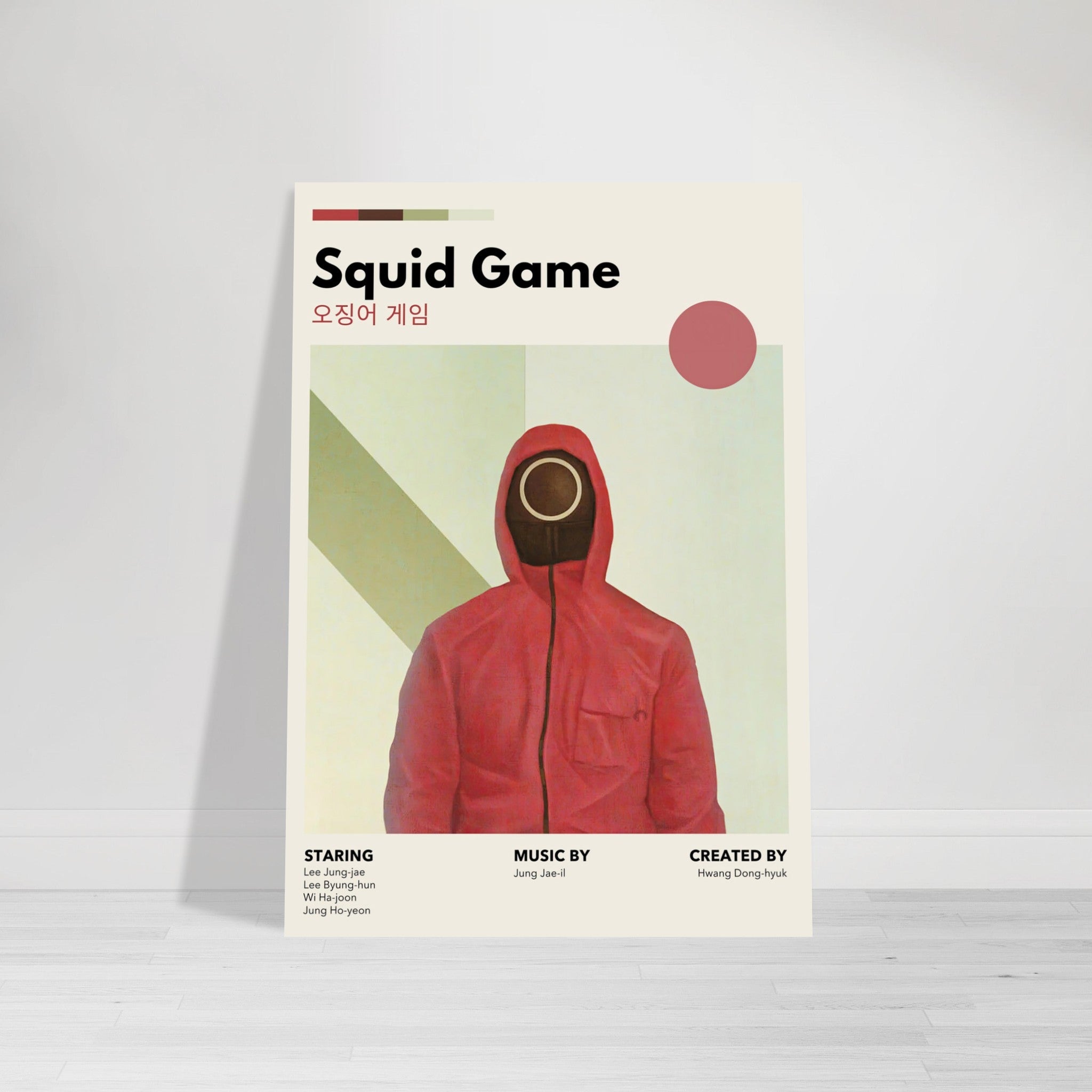 Vintage Squid Game poster showcasing minimalist design with iconic imagery and retro flair for fans of the series.