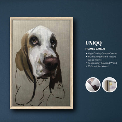 Basset Hound Dog Painting in a framed canvas print, showcasing soulful eyes and droopy ears in earthy tones.