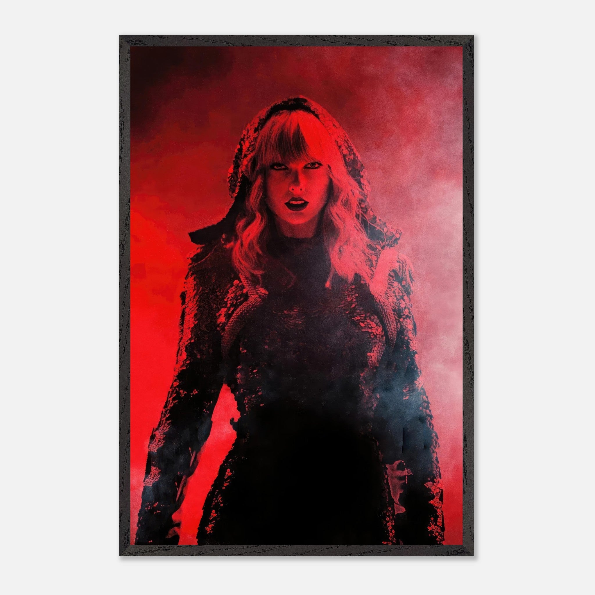 Vintage framed print of Taylor Swift in red, capturing the energy of her "Red" era with dramatic design.