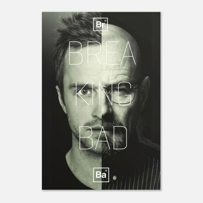 Jesse x Walter Breaking Bad metal poster showcasing dynamic artwork of the iconic characters in bold design.