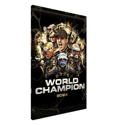 Max Verstappen 2024 F1 World Champion canvas print featuring vibrant design and motorsport celebration.