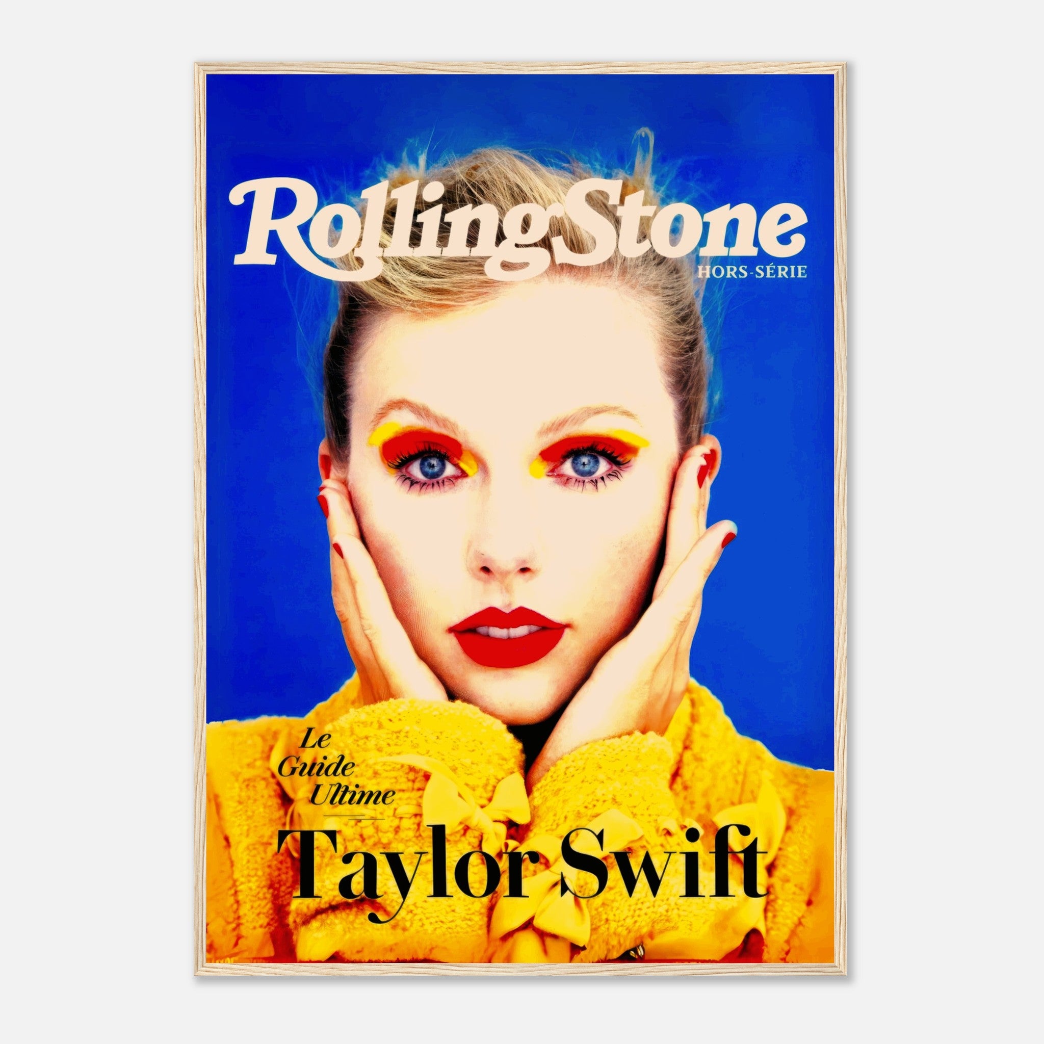 Framed print of Taylor Swift on the cover of Rolling Stone magazine, featuring vibrant colors and bold portrait.