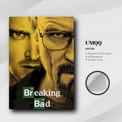 Breaking Bad official poster print featuring Walter White and Jesse Pinkman in striking yellow and black colors.