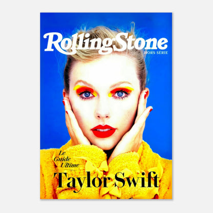 Taylor Swift Rolling Stone magazine cover featuring vibrant colors and striking makeup, showcasing her iconic style.