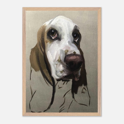 Basset Hound dog painting, fine art print showcasing soulful expression and detailed features.