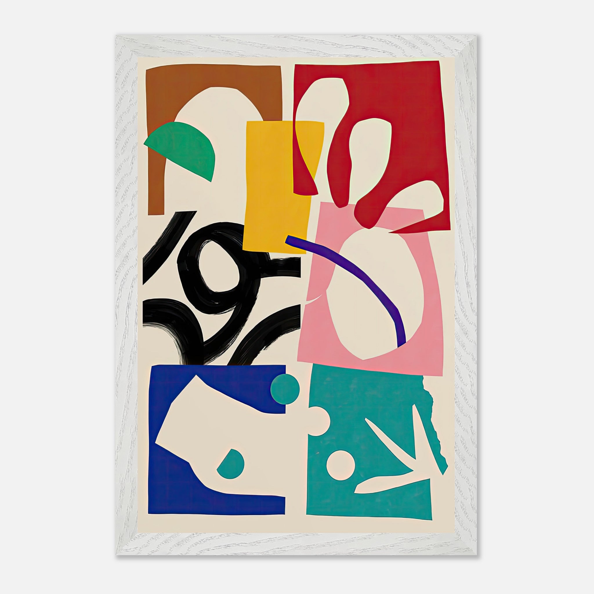 The Abstract Harmony fine art print showcasing bold colors and organic shapes in a modern abstract composition.