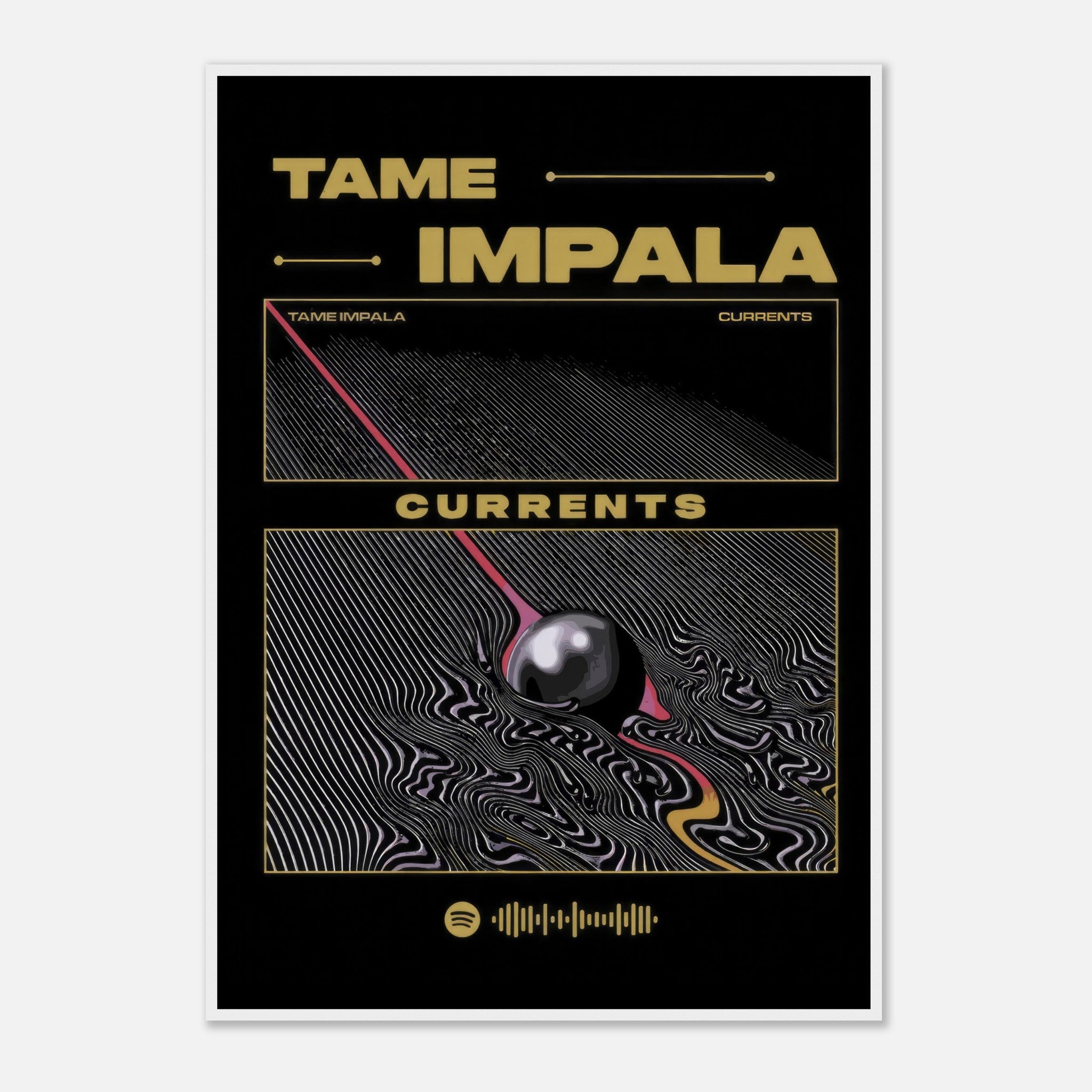 Tame Impala Currents framed poster featuring psychedelic album cover art in vibrant colors. Perfect for music and art lovers.