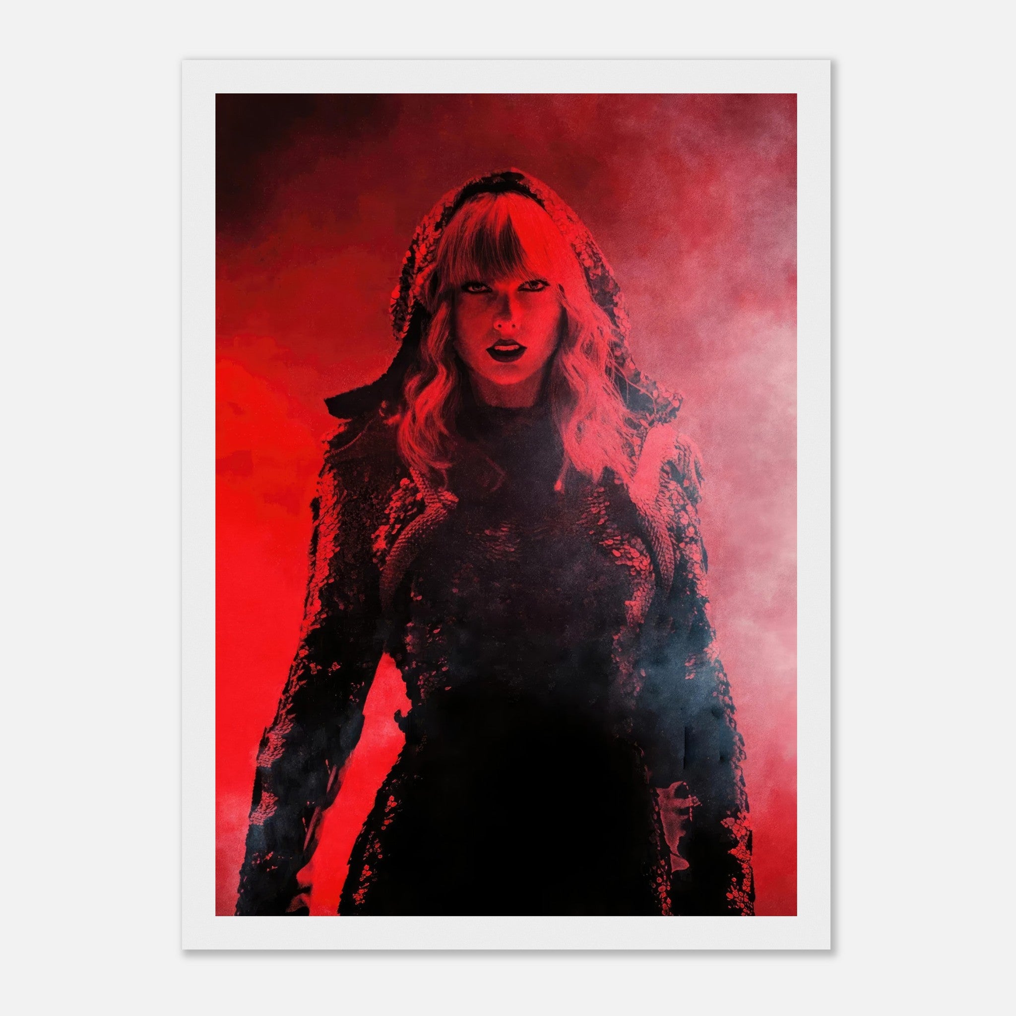 Taylor Swift Red Framed Print showcasing an iconic moment with vibrant red hues and striking design. Perfect for fans and art lovers.