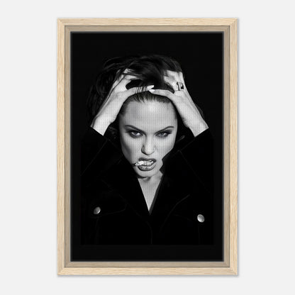 Angelina Jolie Smoking framed canvas print showcasing elegance and rebellion in stylish black and white art.