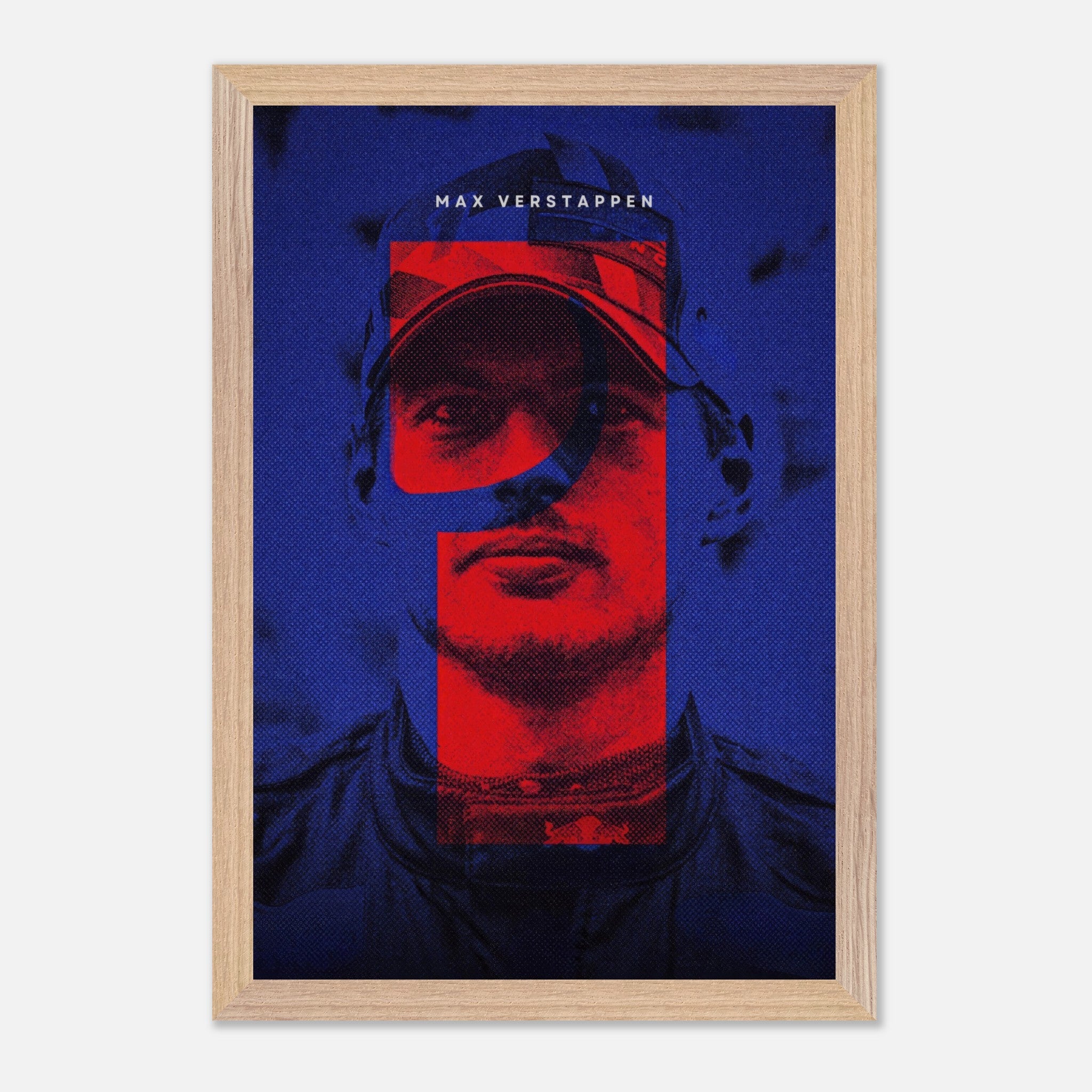 Max Verstappen framed fine art print featuring vibrant colors and dynamic design, celebrating Formula 1 racing.