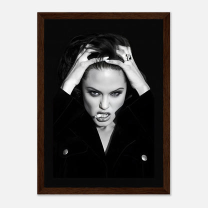 Angelina Jolie Smoking black-and-white framed print showcasing bold glamour and striking details. Perfect for home decor.