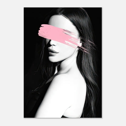 Pink Blindness Poster featuring a monochrome portrait with a bold pink brushstroke, modern artistic decor for any room.